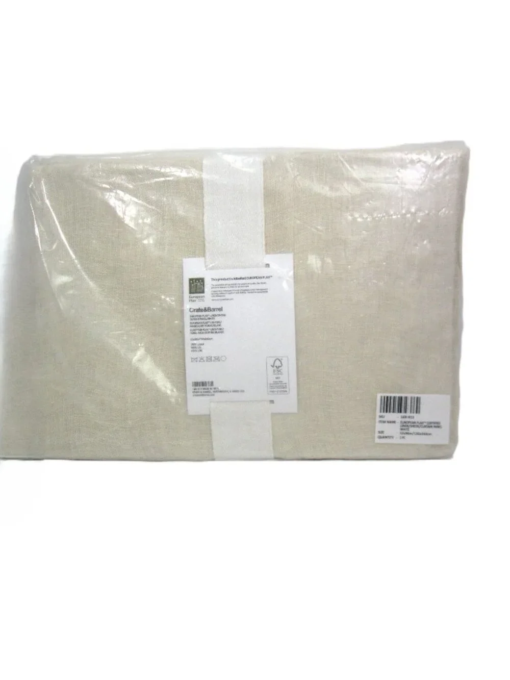Crate and Barrel NEW 52x96European Flax Linen Sheer Curtain Panel White Natural